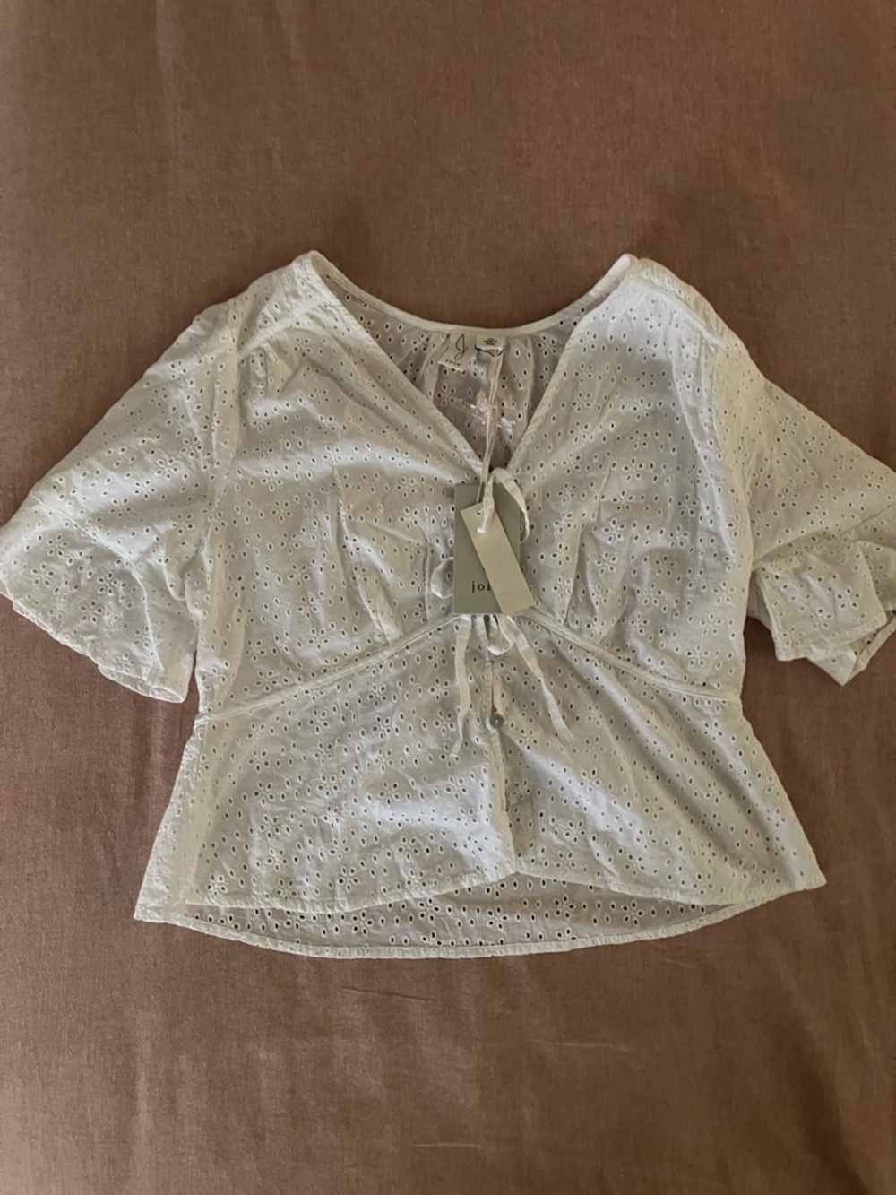 Joie White Eyelet Tie-Front Peplum Blouse